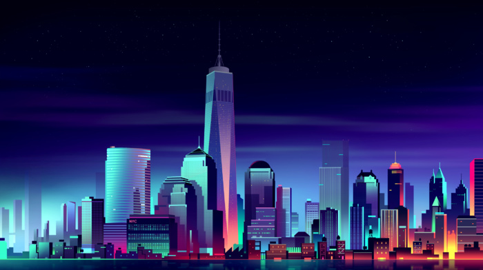 night, colorful, New York City, cityscape