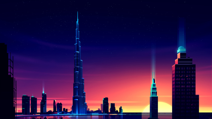 colorful, Dubai, night, Burj Khalifa, cityscape
