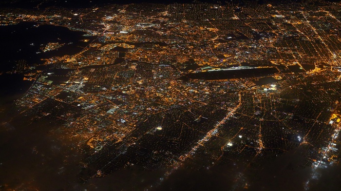 aerial view, night, city, lights