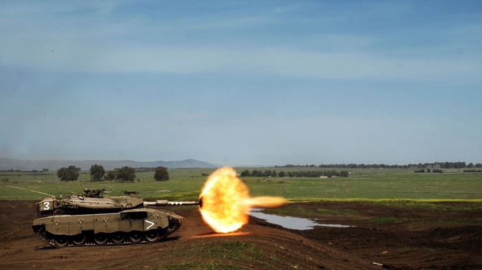 weapon, Merkava, military, fire, tank, shooting, explosion