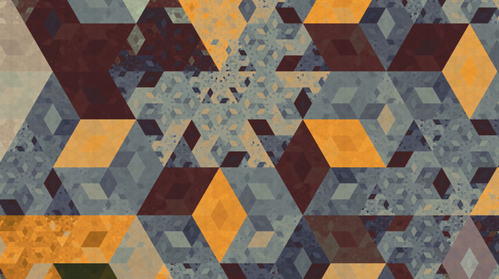 pattern, isometric, abstract, cube, artwork, Apophysis, digital art, triangle, geometry, fractal, tesselation, orange
