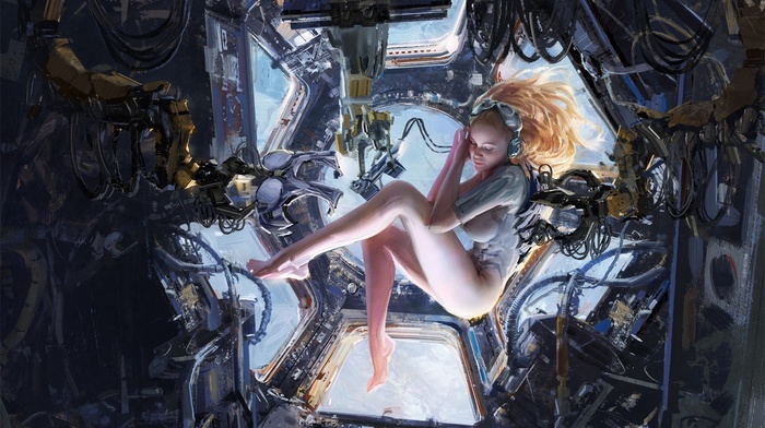 girl, fantasy art, artwork, space, space station