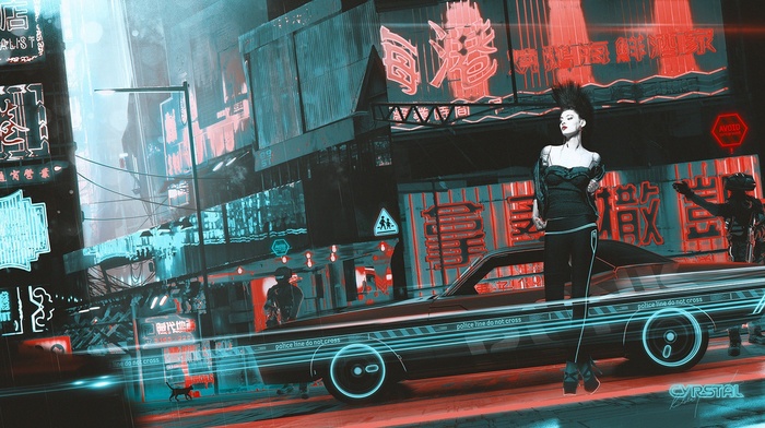 Kuldar Leement, artwork, girl, cyberpunk, fantasy art, China Town