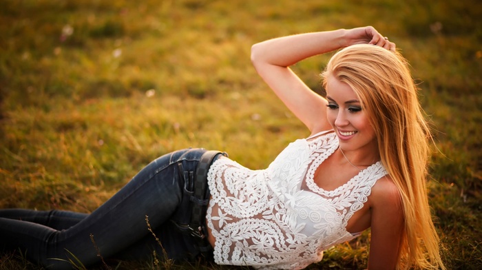 blonde, girl, jeans