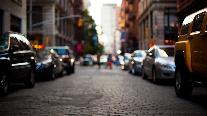 city, road, cobblestone, blurred, street