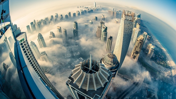 Dubai, mist, clouds, city