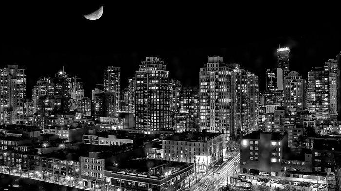 night, Vancouver, British Columbia, moon