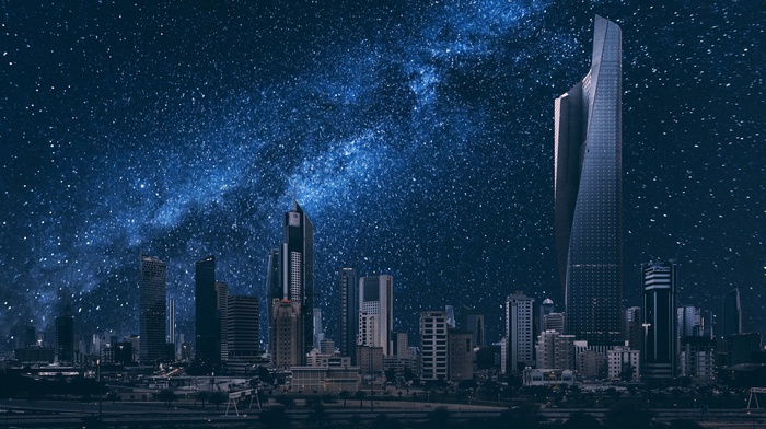 stars, night, Kuwait, tower, city