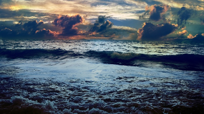 sea, water, clouds, nature