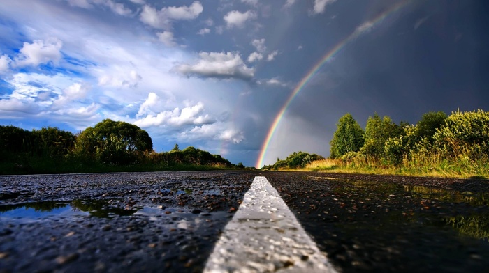 road, rainbows, nature