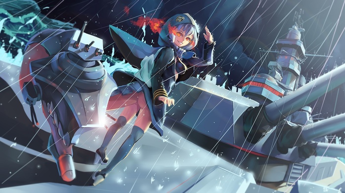 rain, battleships, hoods, anime girls, Re, Class Battleship, Kantai Collection