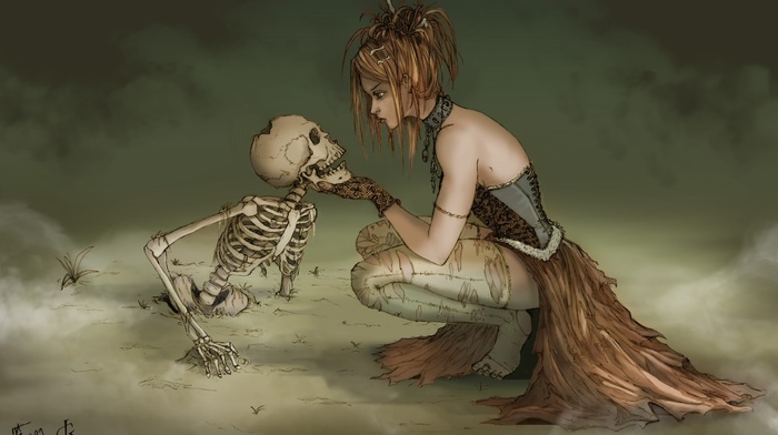 artwork, death, witch, fantasy art, skeleton