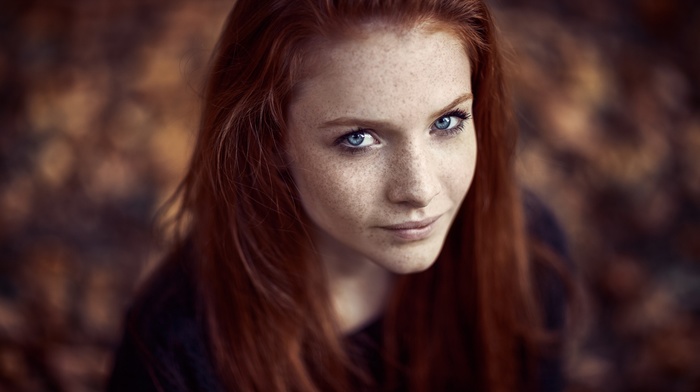 depth of field, girl, freckles, redhead, model, blue eyes, portrait, face