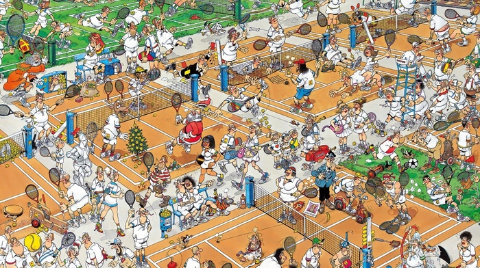 tennis courts, artwork, Mad Magazine