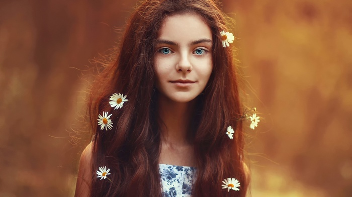 girl, flowers, portrait, girl outdoors