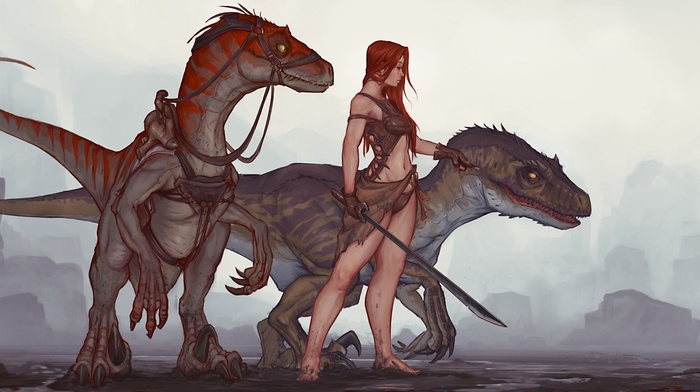 Ark Survival Evolved, dinosaurs, Raptor, girl