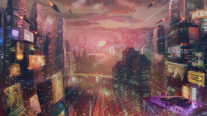 artwork, futuristic city