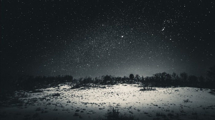 night, snow, stars