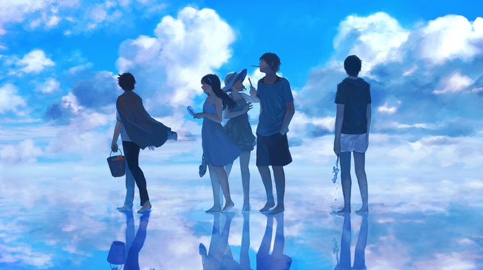 anime, clouds, sky, original characters