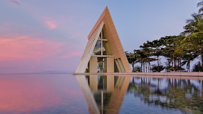 nature, modern, beach, water, building, sunset, sea, architecture, house, triangle