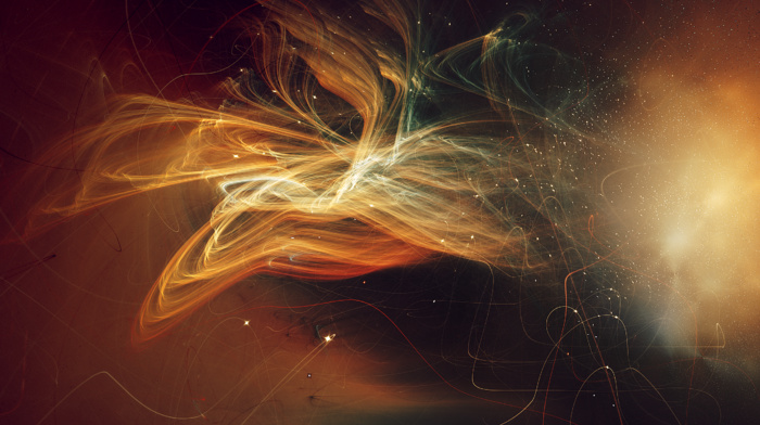 nebula, space, digital art, light trails, universe, stars, abstract