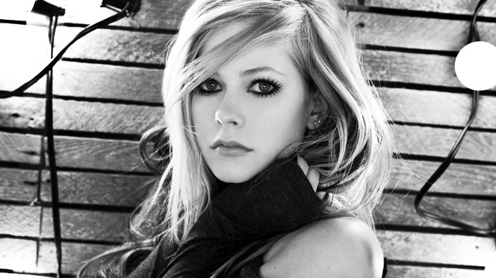 celebrity, girl, monochrome, Avril Lavigne, singer