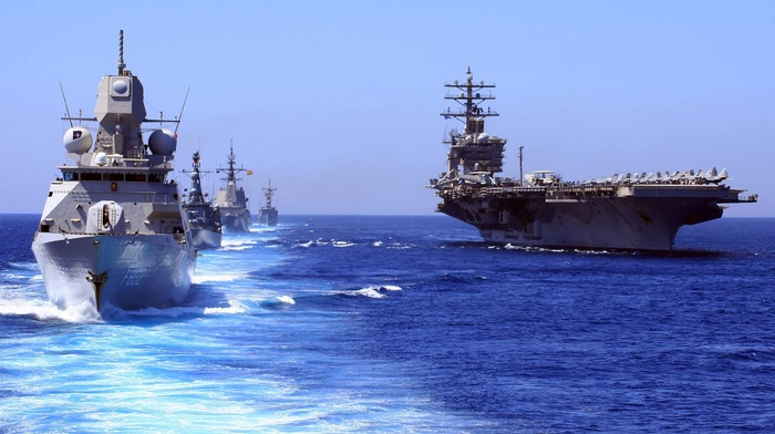 fleet, aircraft carrier, sea, HNLMS De Zeven Provincin F802, United States Navy, Royal Netherlands Navy, military