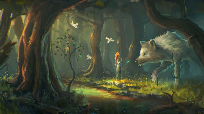 forest, wolf, fantasy art