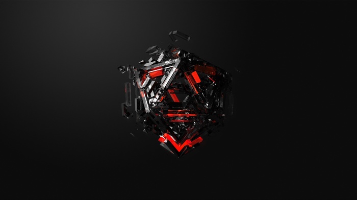 black, cube, CGI, red