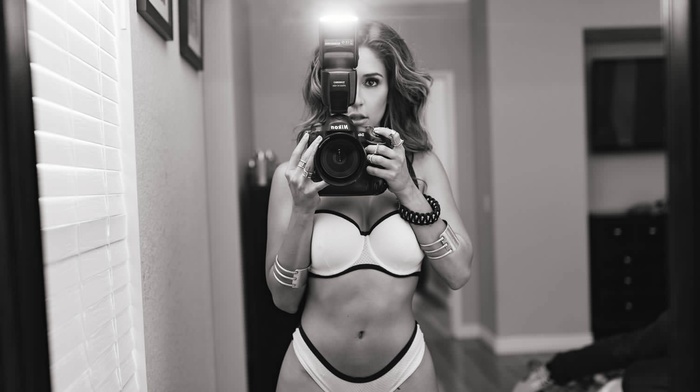 Tianna Gregory, model, underwear, tattoo, girl, mirror