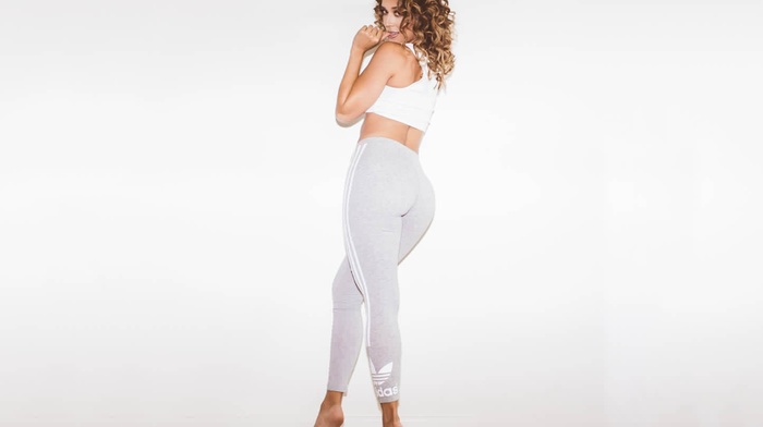 girl, ass, white background, white tops, Tianna Gregory, walls, wavy hair, pants