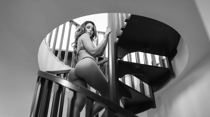 girl, ass, model, ladders, bikini, Tianna Gregory, monochrome