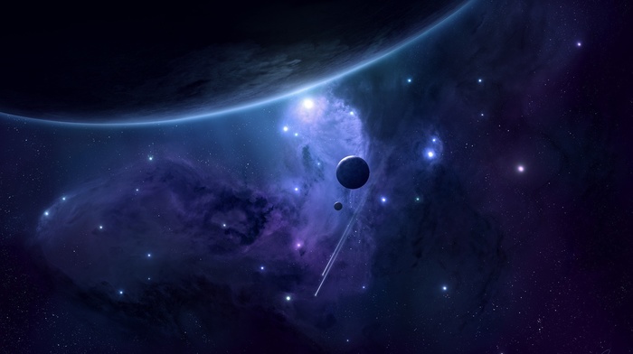 moon, purple, blue, stars, planet, render, space