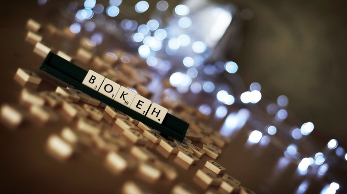 depth of field, lights, blurred, table, bokeh, numbers, text, board games, Scrabble