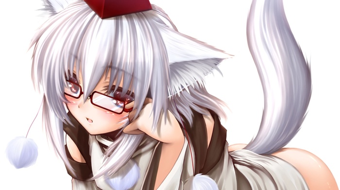 anime, anime girls, touhou, tail, Inubashiri Momiji, animal ears, glasses