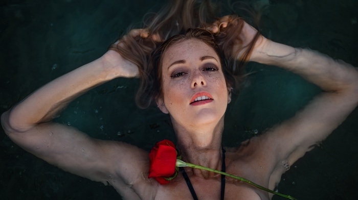 freckles, flowers, water, wet, girl