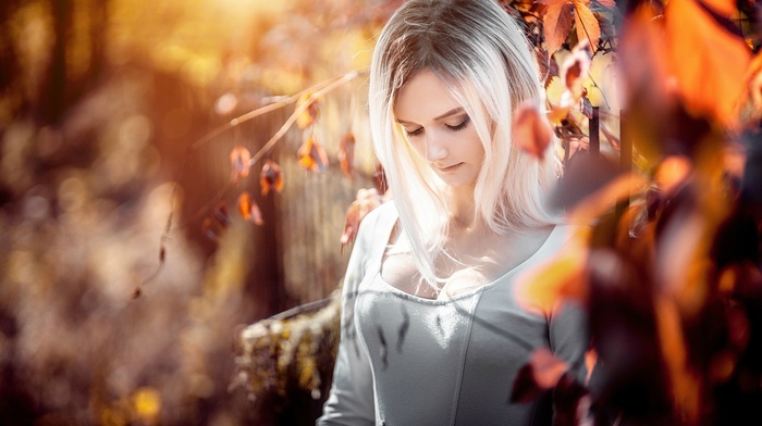 nature, model, side view, fall, prety, blonde, girl