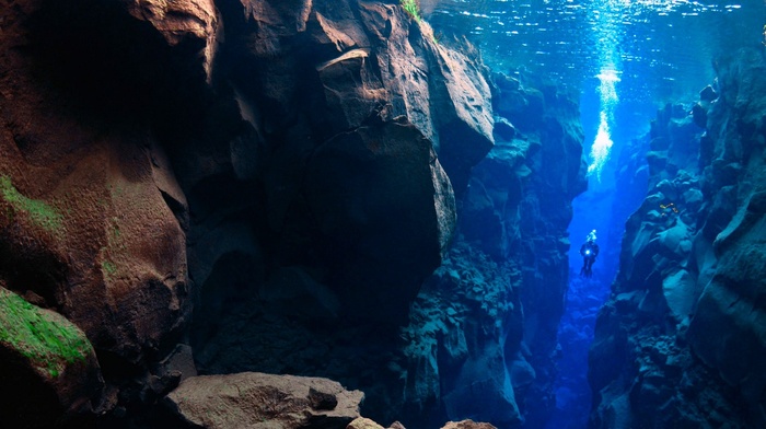 rock, water, lake, nature, landscape, scuba diving, Iceland