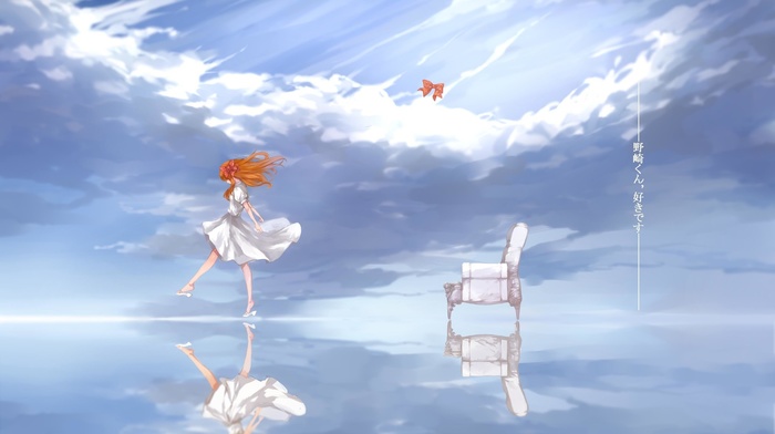white dress, anime girls, horizon, water, Sakura Chiyo, Gekkan Shoujo Nozaki, kun