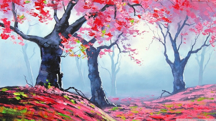 fall, forest, pink, Graham Gercken, painting