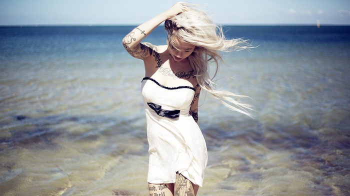 blonde, girl, Sara Fabel, tattoo, model