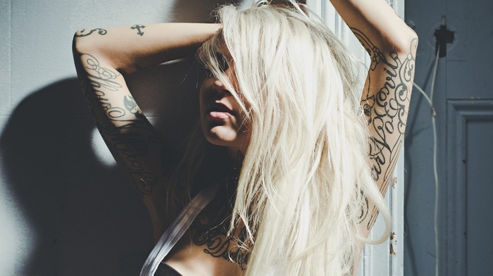 tattoo, girl, Sara Fabel, blonde, model