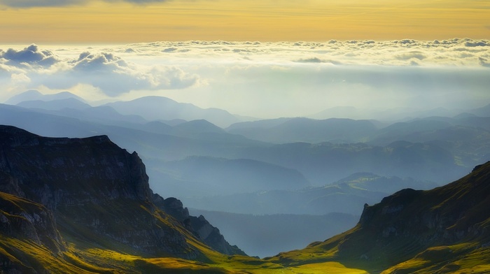 clouds, nature, grass, landscape, Romania, mountain, sky, mist