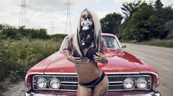 blonde, Sheila Nastazio, muscle cars, tattoos