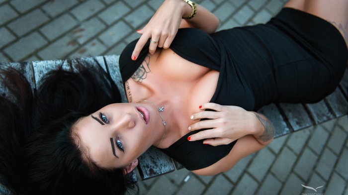 girl, tattoo, black dress, Tania Kondakova