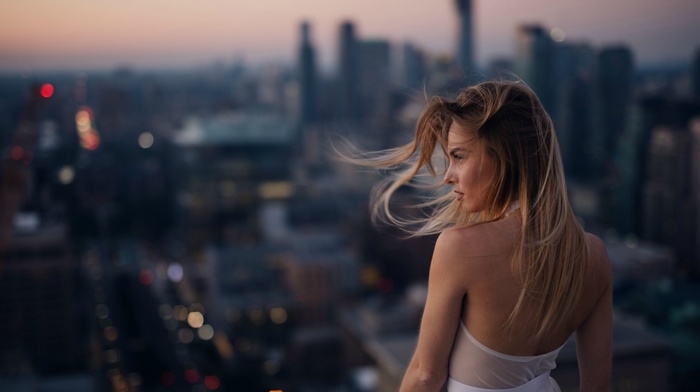 girl, model, city, blonde, sunset