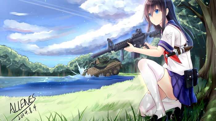 girl with guns, anime, school uniform, anime girls