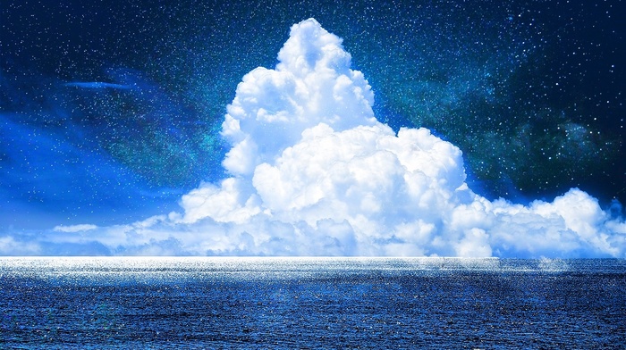 fantasy art, sea, clouds