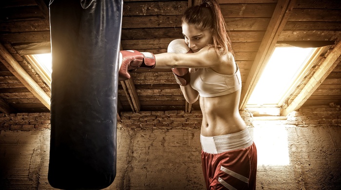 girl, fitness model, boxing