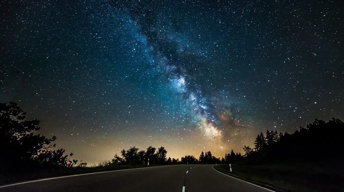 landscape, street, stars, night